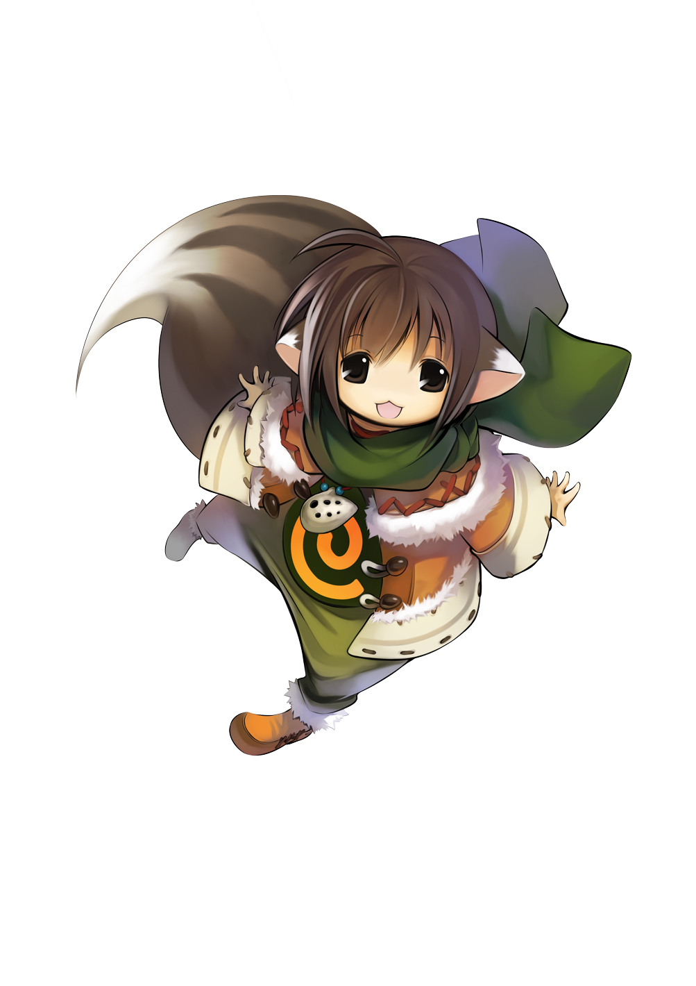 kawasumi (japonica), game arts, grandia, grandia online, gender request, highres, official art, androgynous, animal ears, brown eyes, brown hair, solo, tail, transparent background