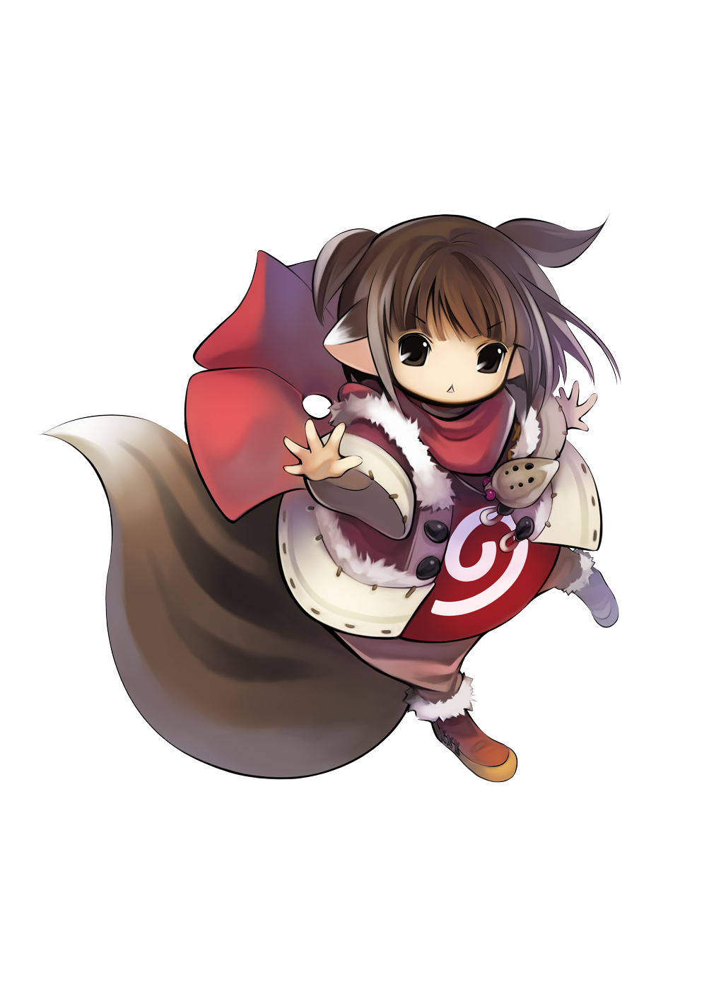 kawasumi (japonica), game arts, grandia, grandia online, gender request, highres, official art, androgynous, brown eyes, brown hair, solo, tail, transparent background