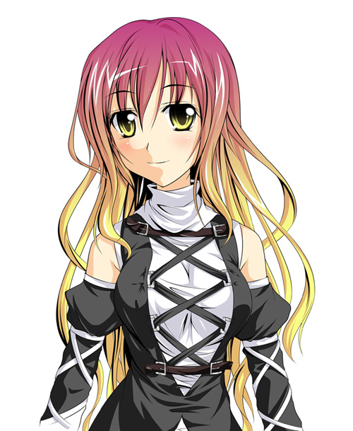 kirisaki byakko, hijiri byakuren, touhou, 1girl, bare shoulders, dress, female focus, gradient hair, long hair, multicolored hair, simple background, solo, white background, yellow eyes