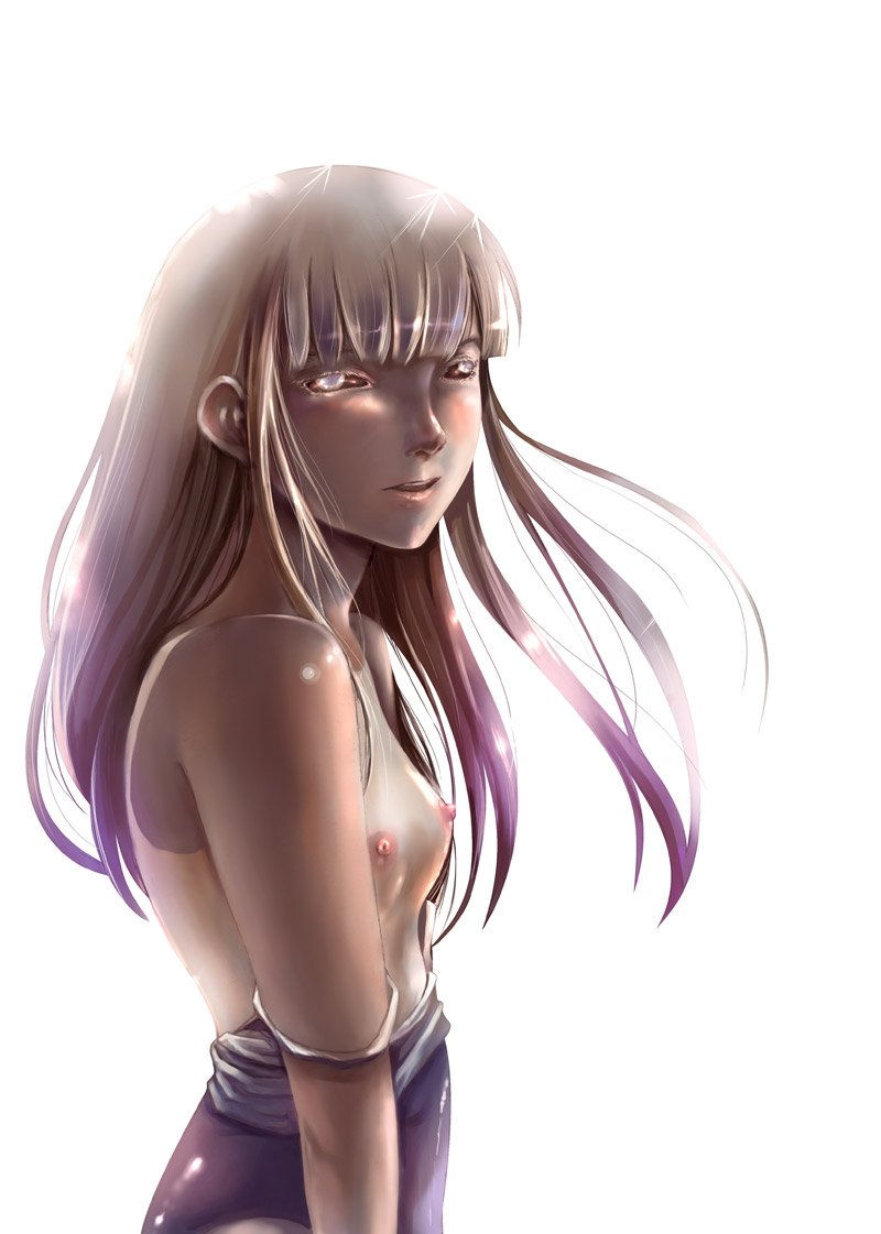 shousan bouzu, original, character request, 1girl, breasts, covered erect nipples, female focus, flat chest, long hair, nipples, one-piece swimsuit, school swimsuit, small breasts, solo, swimsuit, tail, tan, tanline