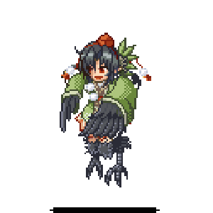 exet, kenkou cross, sprites, crow tengu, karasu tengu (monster girl encyclopedia), monster girl encyclopedia, animated, animated gif, lowres, 1girl, black hair, dress, feathered wings, feathers, flapping, full body, harpy, hat, idle animation, monster girl, open mouth, pixel art, red eyes, skirt, sprite, tengu, tokin hat, transparent background, winged arms, wings