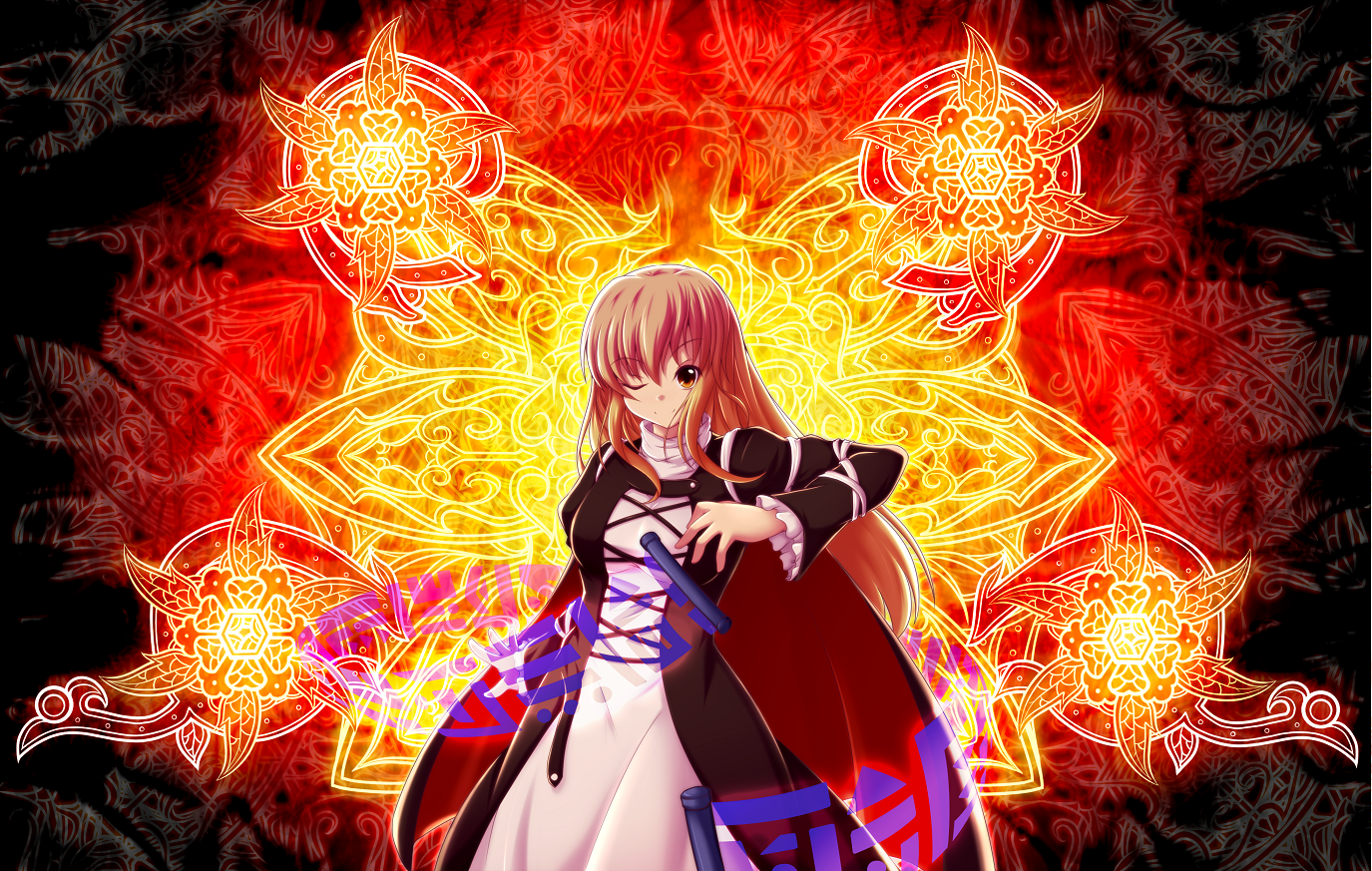 foferozze, hijiri byakuren, touhou, bad id, bad pixiv id, 1girl, blonde hair, cape, dress, female focus, long hair, scroll, solo, sorcerer's sutra scroll, yellow eyes