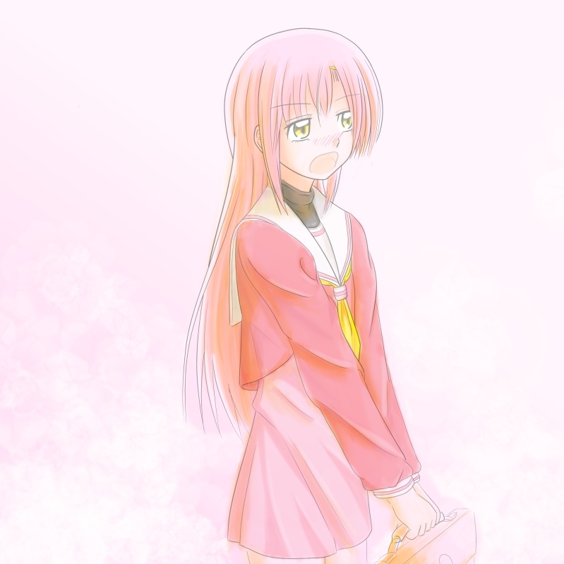 ayasenai12, nai, katsura hinagiku, hayate no gotoku!, bad id, bad pixiv id, 00s, 1girl, bag, female focus, long hair, pink hair, school uniform, serafuku, solo, yellow eyes