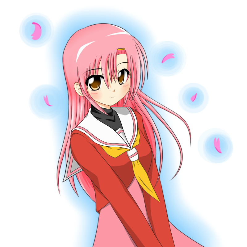shuu (sm), katsura hinagiku, hayate no gotoku!, 00s, 1girl, blush, female focus, gradient background, long hair, pink hair, school uniform, serafuku, smile, solo, white background, yellow eyes