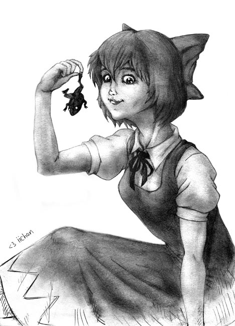 cirno, embodiment of scarlet devil, touhou, tagme, frog, greyscale, monochrome, solo
