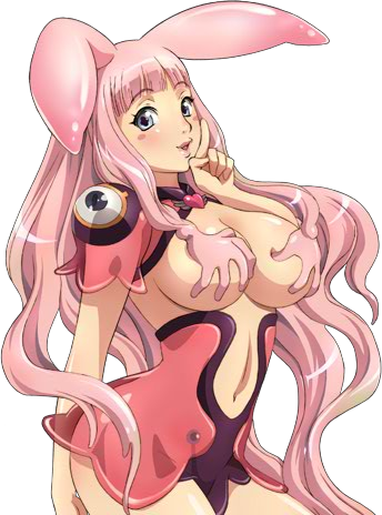melona (queen's blade), queen's blade, eyebrows, hand gesture, lowres, tagme, 00s, 1girl, breasts, cleavage, female focus, finger to mouth, grabbing another's breast, groping, large breasts, legs together, long hair, looking at viewer, looking to the side, navel, nose, parted lips, pink hair, shiny skin, sidelocks, simple background, solo, very long hair