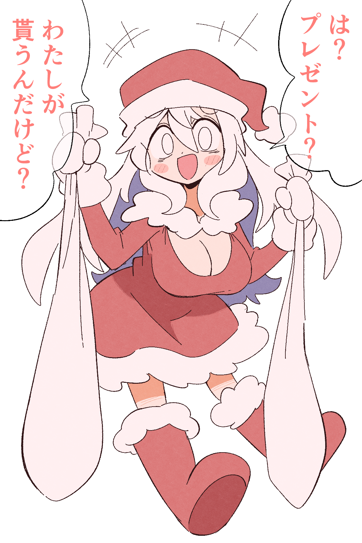 kurachi mizuki, galeem, nintendo, super smash bros., 1girl, breasts, cleavage, dress, large breasts, personification, santa costume, santa dress, simple background, white background