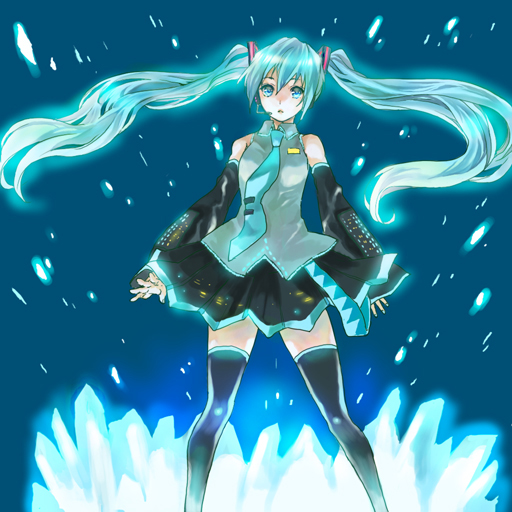 kochimo, hatsune miku, vocaloid, 1girl, aqua eyes, aqua hair, female focus, solo, thighhighs, twintails, zettai ryouiki