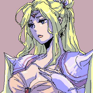 9wa, rosa farrell, final fantasy, final fantasy iv, lowres, 1990s (style), blonde hair, blue eyes, hair ornament, leotard, long hair, open mouth, shoulder pads, tiara