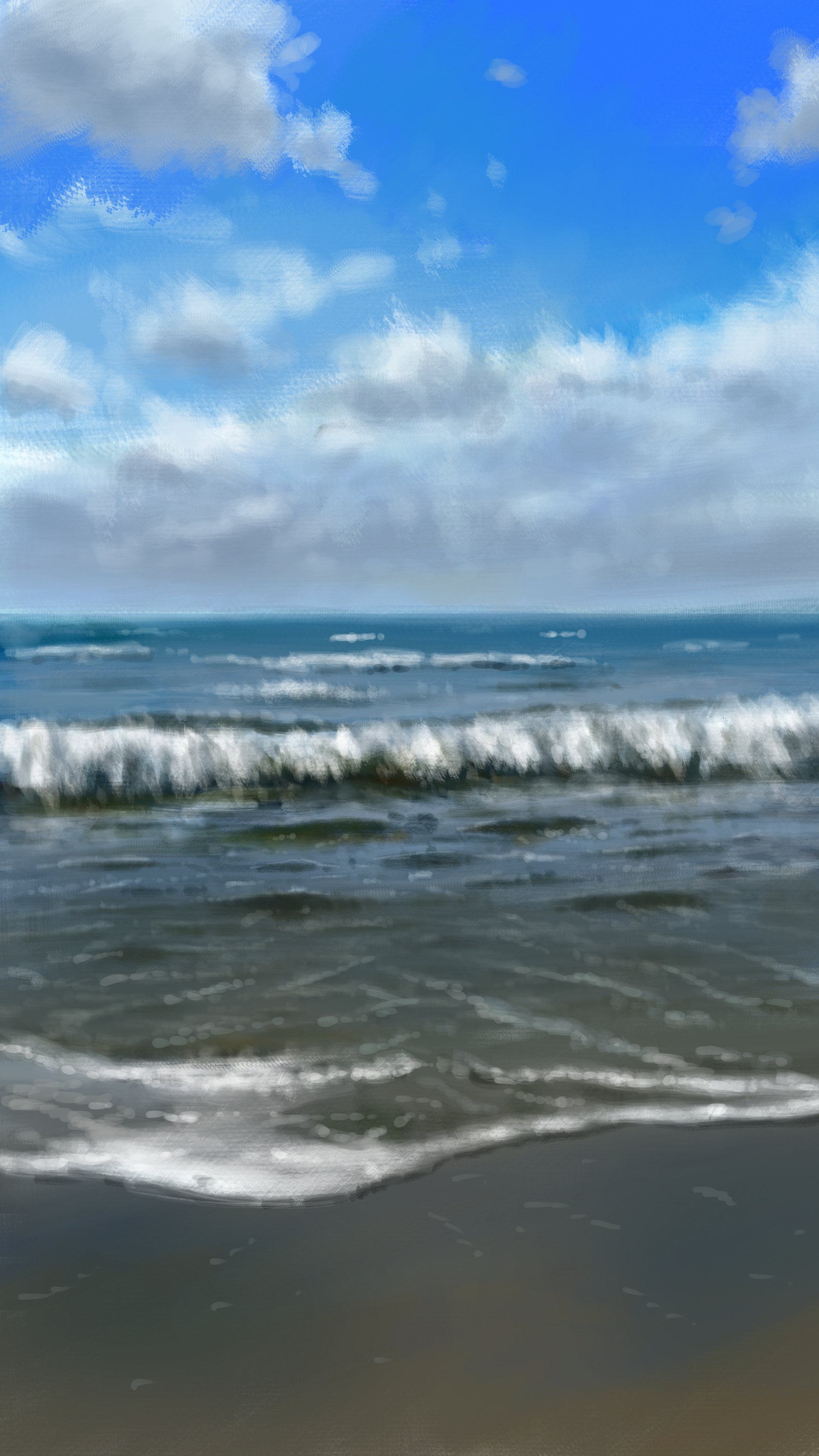 original, absurdres, commentary request, highres, beach, blue sky, cloud, cloudy sky, day, horizon, melonpan (mygw4732), no humans, ocean, outdoors, scenery, sky, waves