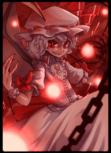 daitai konna kanji, remilia scarlet, touhou, 1girl, chain, claws, female focus, solo, vampire