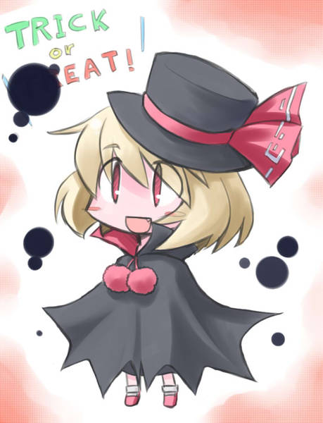 kugelschreiber, rumia, embodiment of scarlet devil, touhou, resized, blonde hair, chibi, halloween, hat, pixiv thumbnail, pun, red eyes, solo, traditional youkai