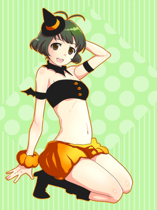 kikuchi mataha, akizuki ryo, idolmaster, idolmaster dearly stars, 00s, 1boy, bat wings, crossdressing, crossdressing (mtf), hat, male focus, solo, trap, wings, witch hat