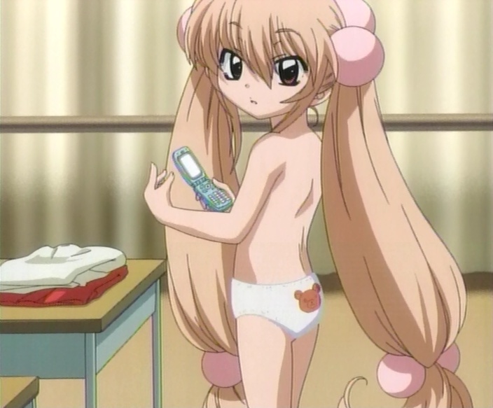 kokonoe rin, kodomo no jikan, clothes, screencap, topless, cellphone, loli, long hair, panties, phone, twintails, underwear, very long hair, white panties