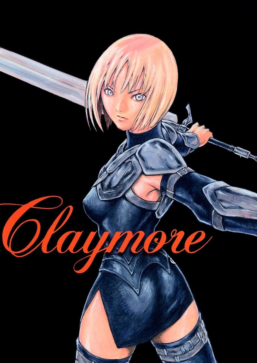 clare (claymore), claymore (series), highres, 00s, armpits, blonde hair, claymore (sword), short hair, sword, weapon
