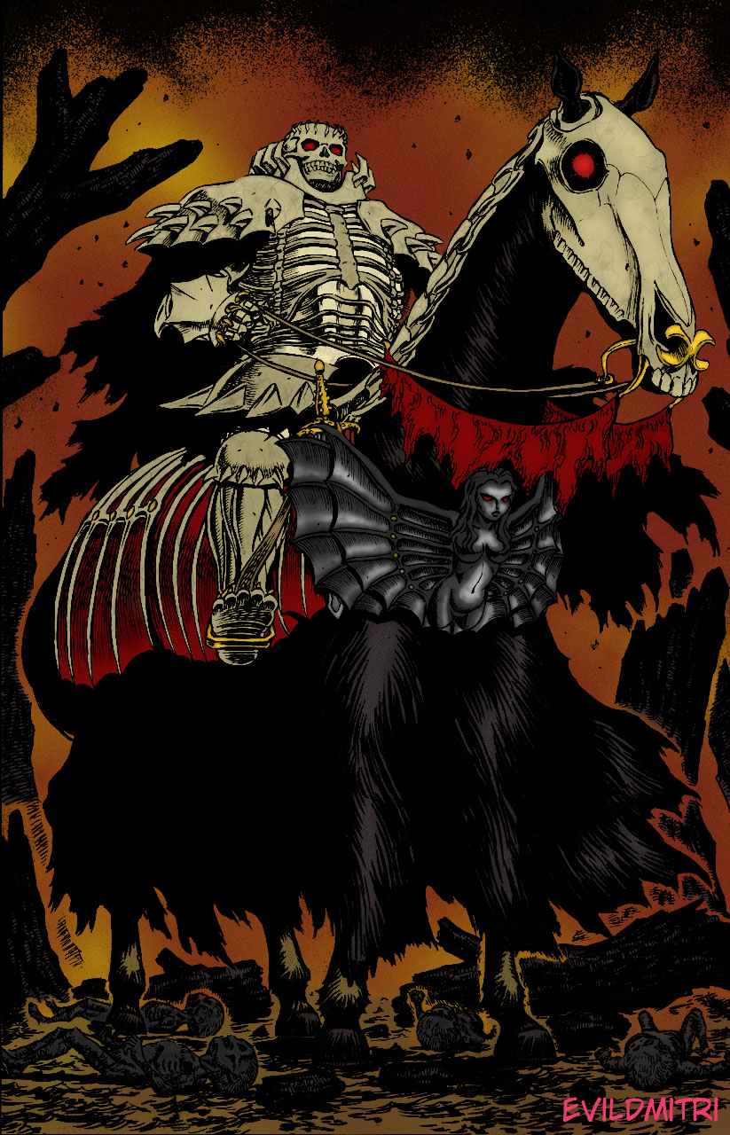 skull knight (berserk), berserk, highres, tagme, 1990s (style), armor, cape, horse