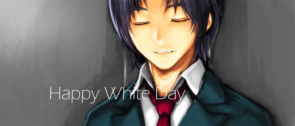 7h2o, bad id, bad pixiv id, 1boy, blue hair, male focus, necktie, school uniform, short hair, solo