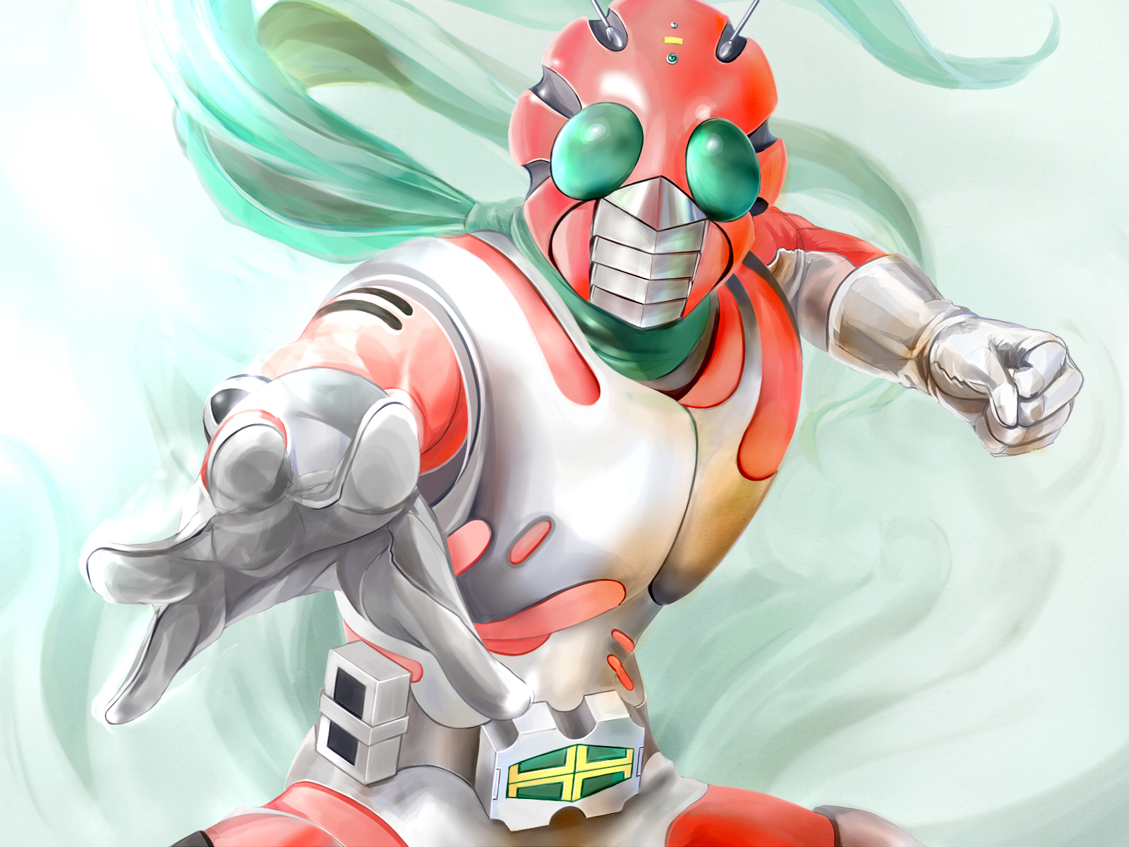 kiyoshi☆mon, sei mon, kamen rider zx, kamen rider, highres, 1boy, belt, foreshortening, male focus, scarf, solo