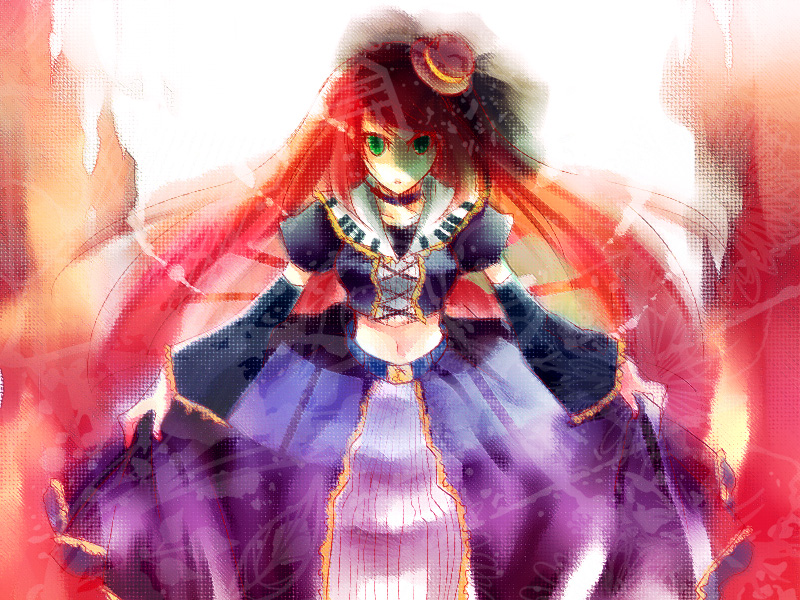 lifegoeson, log (artist), namine ritsu, utau, vocaloid, bad id, bad pixiv id, crossdressing, lolita fashion, male focus, midriff, navel, red hair, solo, trap