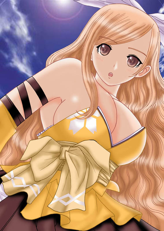 seraphina, tanaka takayuki, touka kureha, shining (series), shining wind, vector trace, brown eyes, japanese clothes, long hair, miko