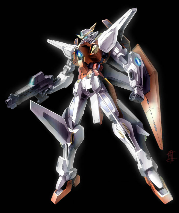 futoshi to, taedu, gundam kyrios, kyrios, gundam, gundam 00, 00s, beam rifle, energy gun, gun, mecha, no humans, robot, simple background, solo, weapon