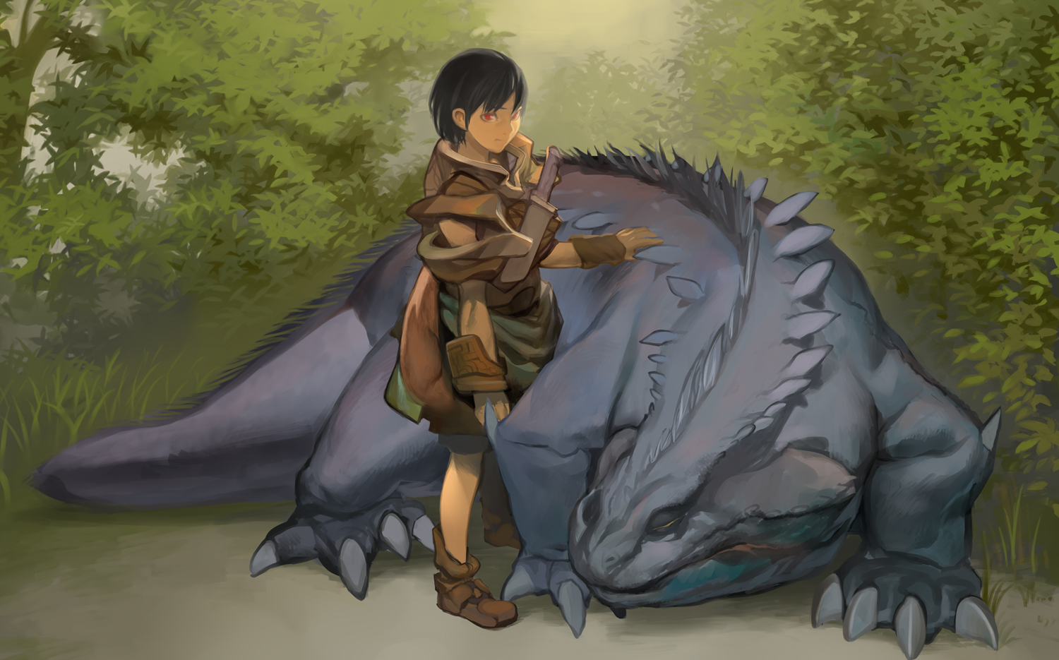 match (idleslumber), original, gender request, androgynous, animal focus, black hair, lizard, red eyes, short hair, solo