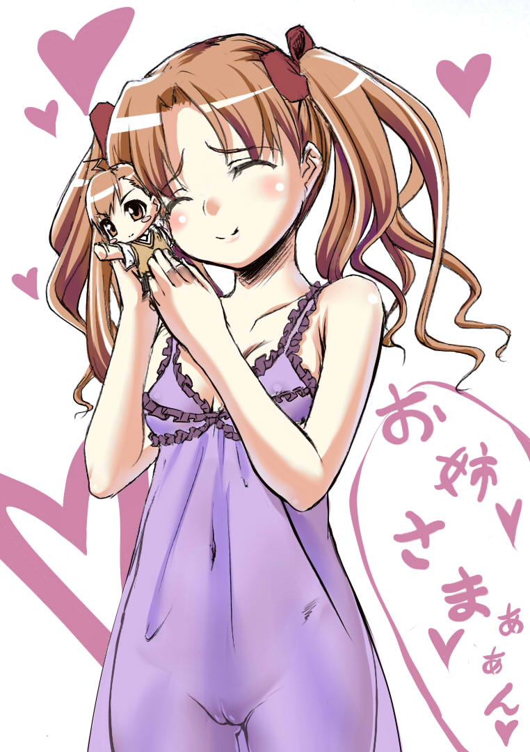 nanakagi satoshi, misaka mikoto, shirai kuroko, toaru kagaku no railgun, toaru majutsu no index, 00s, 2girls, bow, breasts, brown eyes, brown hair, doll, hair bow, long hair, multiple girls, navel, nightgown, no panties, pussy, see-through clothes, twintails