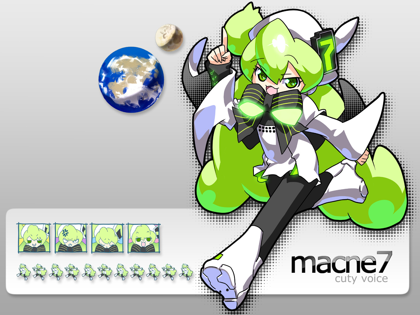 nagimiso, macne nana, macne nana petit, apple inc., macne series, 1girl, :3, beret, green eyes, green hair, hat, long hair, macintosh, smile