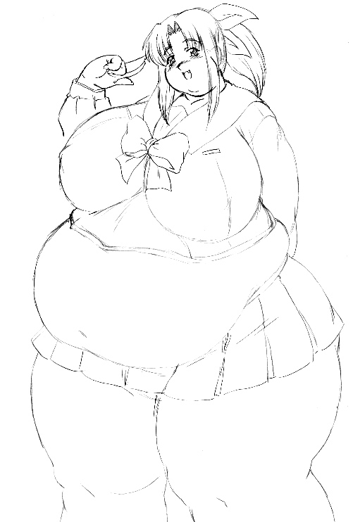 fat, monochrome, obese, plump, school uniform