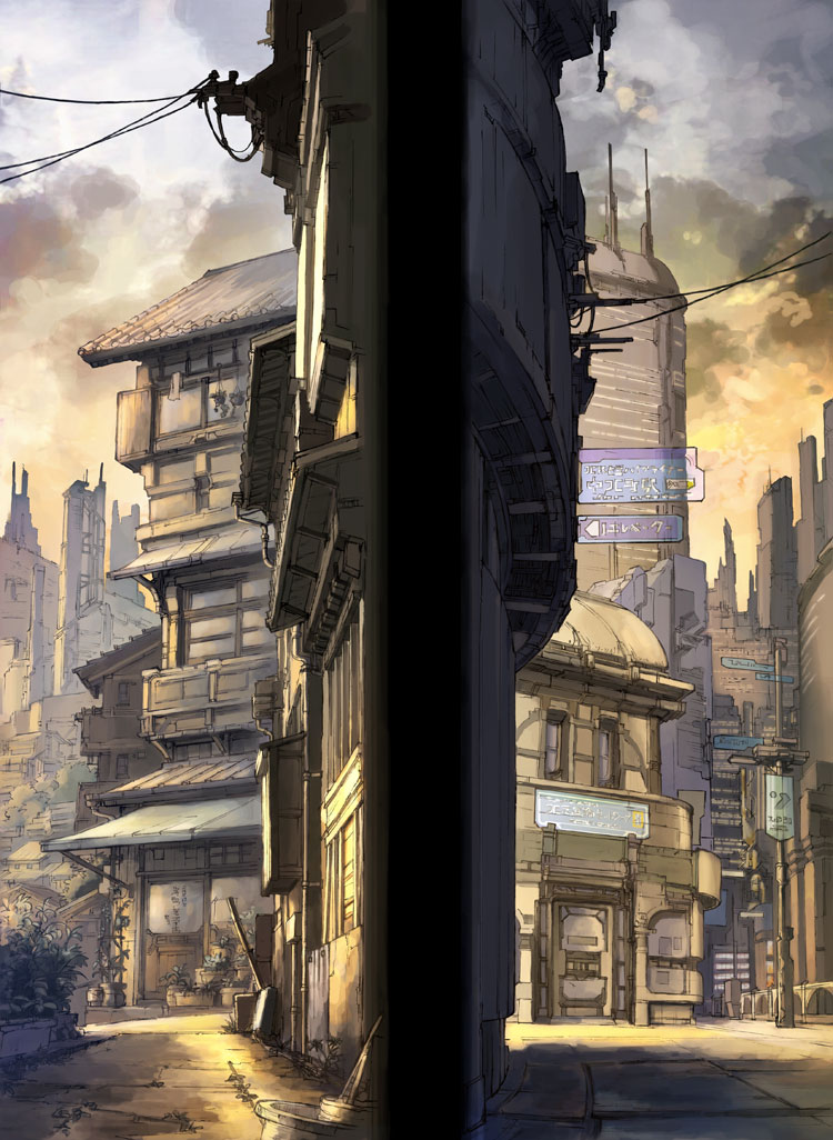 k kanehira, city, cityscape, cloud, scenery, sign, sky