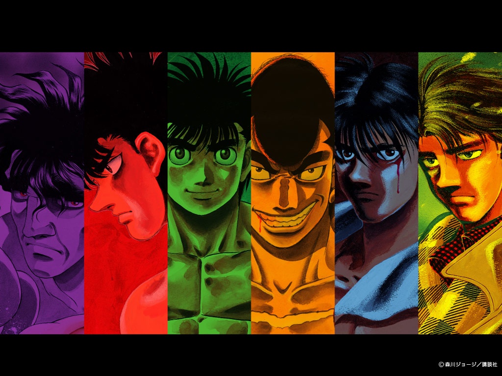 ryo mashiba, makunouchi ippo, mashiba ryou, miyata ichirou, sendou takeshi, takamura mamoru, takeshi sendo, vorg zangheif, hajime no ippo, 6+boys, ichiro miyata, male focus, mamoru takamura, multiple boys, retro artstyle