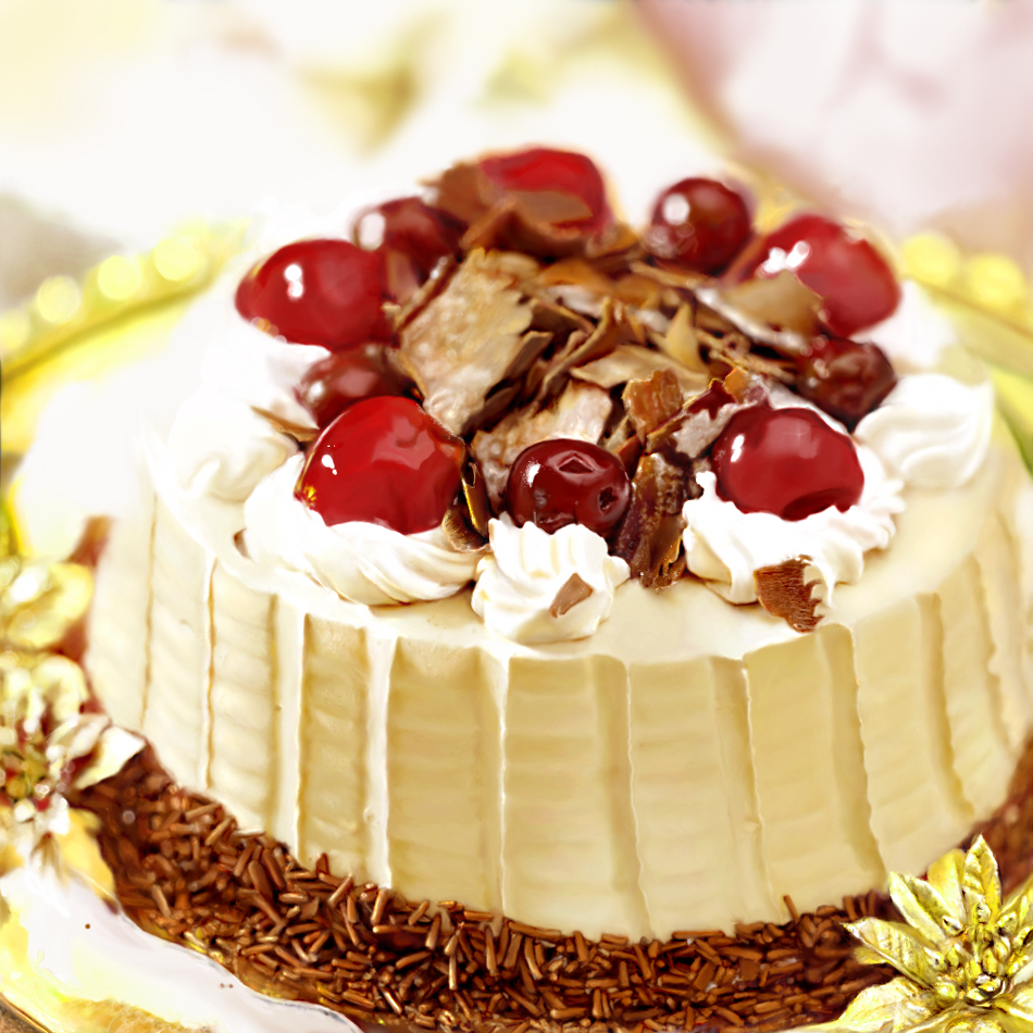 usatan (artist), original, cake, cherry, chocolate, food, food focus, fruit, no humans, pastry, photorealistic, realistic, sprinkles, still life, whipped cream