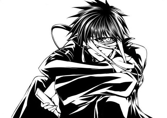 kiyoshi, sumi (joker), nanaya shiki, satsujinki, tohno shiki, tsukihime, type-moon, 00s, bandages, blindfold, greyscale, knife, male focus, monochrome, solo