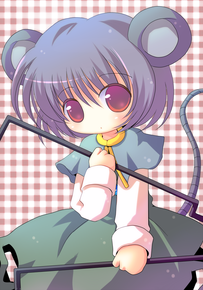 nibii (panda), nazrin, touhou, 1girl, animal ears, female focus, mouse ears, mouse tail, red eyes, solo, standing, tail