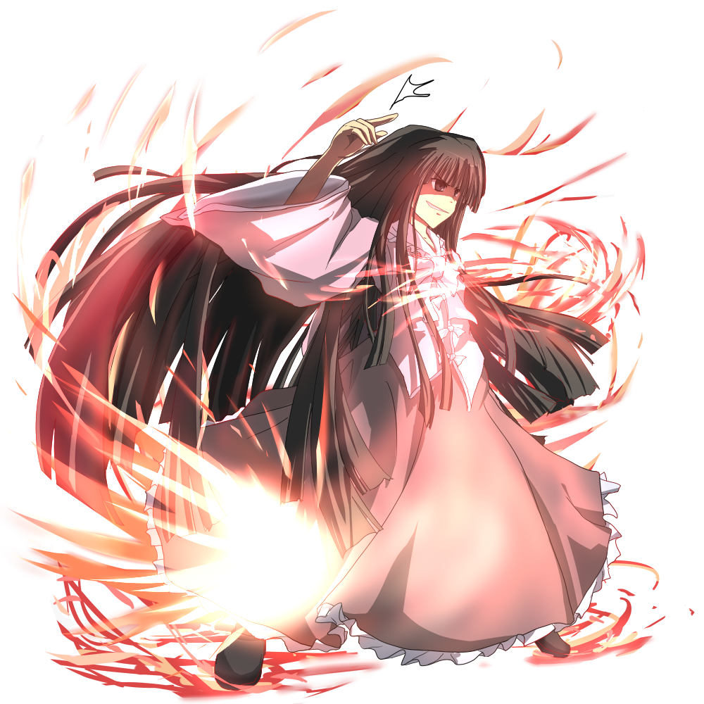 kara kasa, karakasa (murakumo koushou), houraisan kaguya, touhou, 1girl, black hair, female focus, ribbon, solo, white background