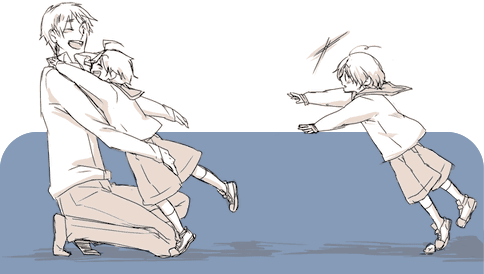 america (hetalia), canada (hetalia), united kingdom (hetalia), axis powers hetalia, lowres, 00s, 3boys, aged down, ahoge, child, hug, male focus, monochrome, multiple boys, shoes, shorts, sneakers, socks