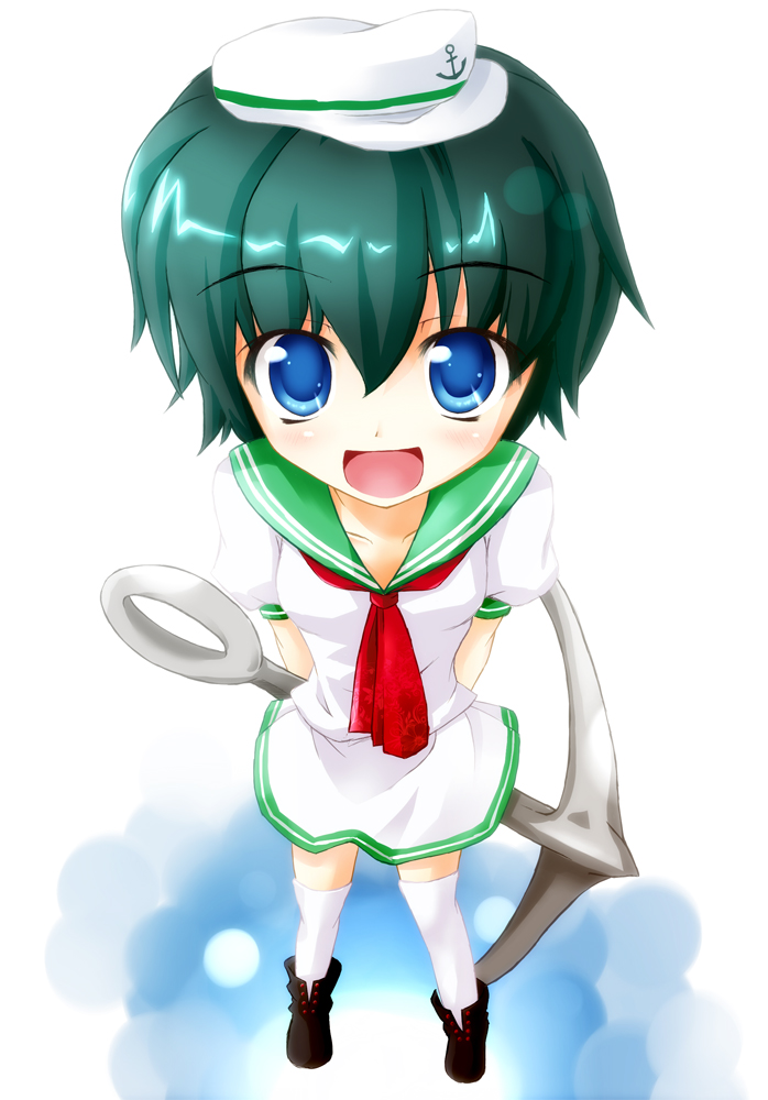 altivr, kanzaki sora, murasa minamitsu, touhou, bad id, bad pixiv id, 1girl, anchor, black hair, blue eyes, female focus, hat, sailor, sailor collar, sailor hat, short hair, solo