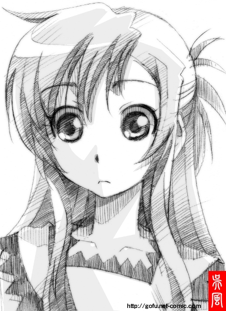 gofu, mizuno kaede, nyan koi!, traditional media, 00s, 1girl, female focus, folded ponytail, greyscale, monochrome, sketch, solo
