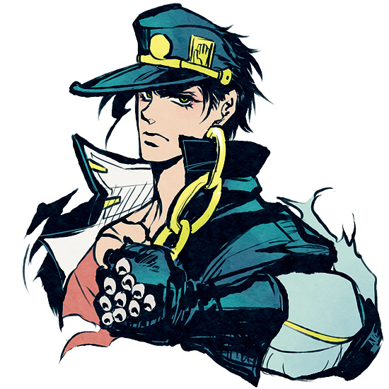 kuujou joutarou, star platinum, jojo no kimyou na bouken, 1boy, chain, gakuran, gloves, hat, male focus, manly, school uniform, solo, stand (jojo)