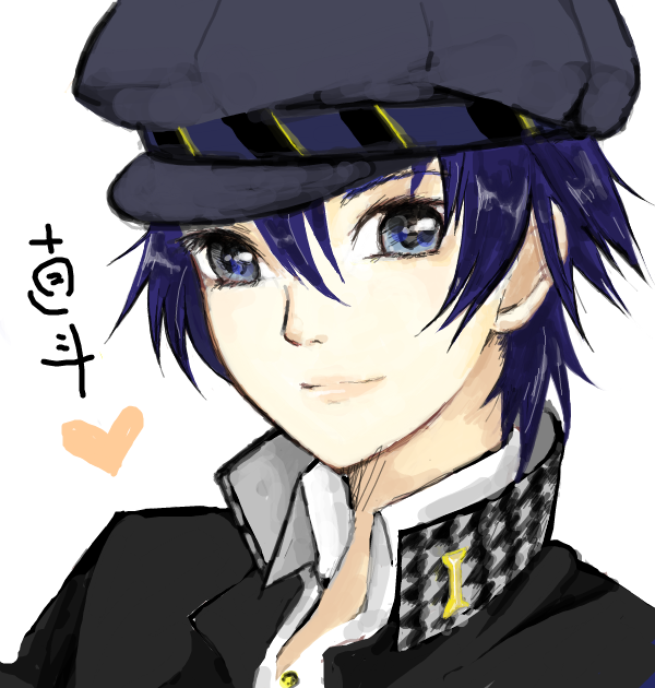 nao (naochika), naochika, shirogane naoto, atlus, persona, persona 4, bad id, bad pixiv id, 1girl, androgynous, blue eyes, blue hair, female focus, hat, lips, matching hair/eyes, newsboy cap, reverse trap, school uniform, short hair, solo