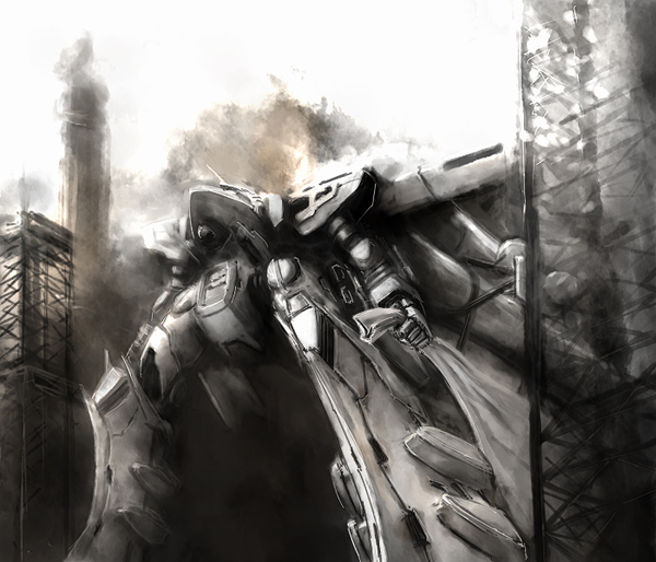 white glint, armored core, armored core: for answer, tagme, mecha, robot, sky, smoke