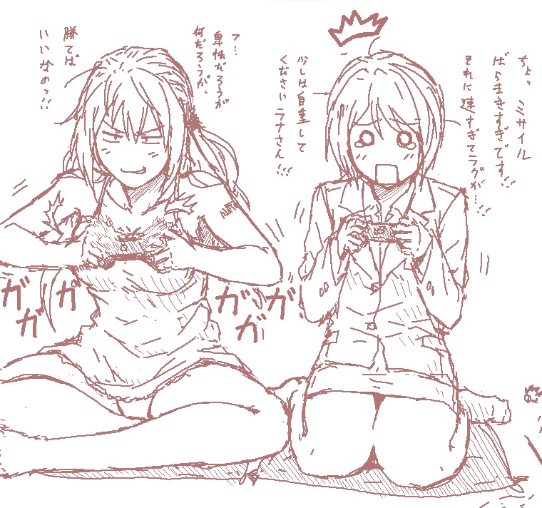 tatsuya (atelier road), fiona jarnefeldt, kasumi sumika, lana nielsen, serene haze, armored core, armored core: for answer, fromsoftware, translation request, 2girls, formal clothes, game console, multiple girls, panties, pantyhose, playing games, underwear