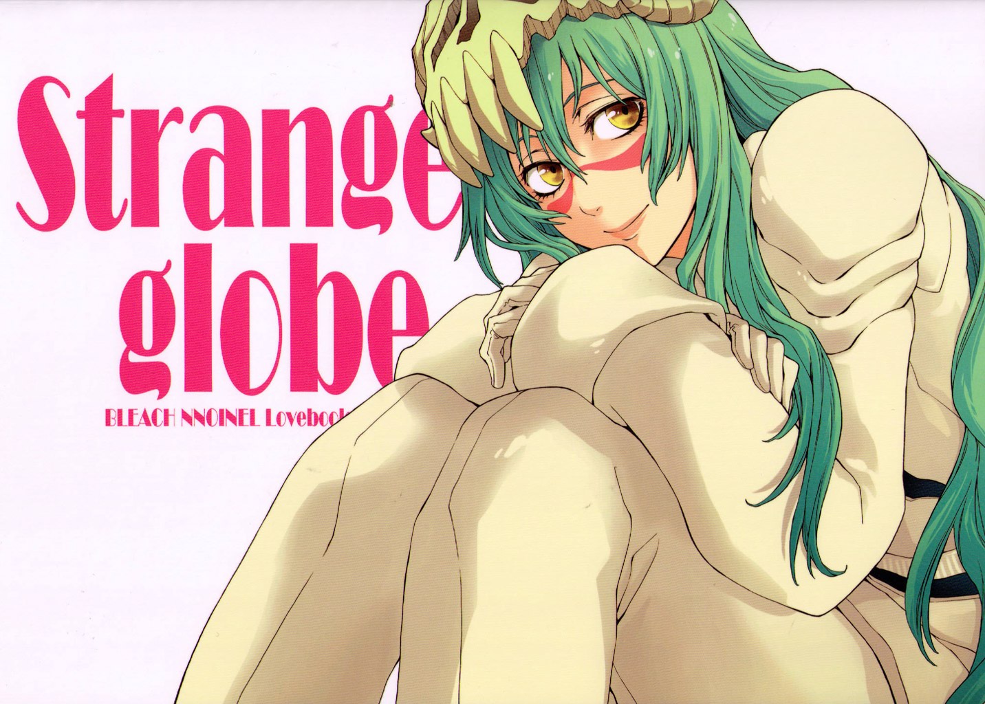 takamiya haruya, nelliel tu odelschwanck, bleach, 00s, 1girl, arrancar, facial mark, female focus, green hair, hollow (bleach), long hair, number tattoo, skull, solo, tattoo, yellow eyes