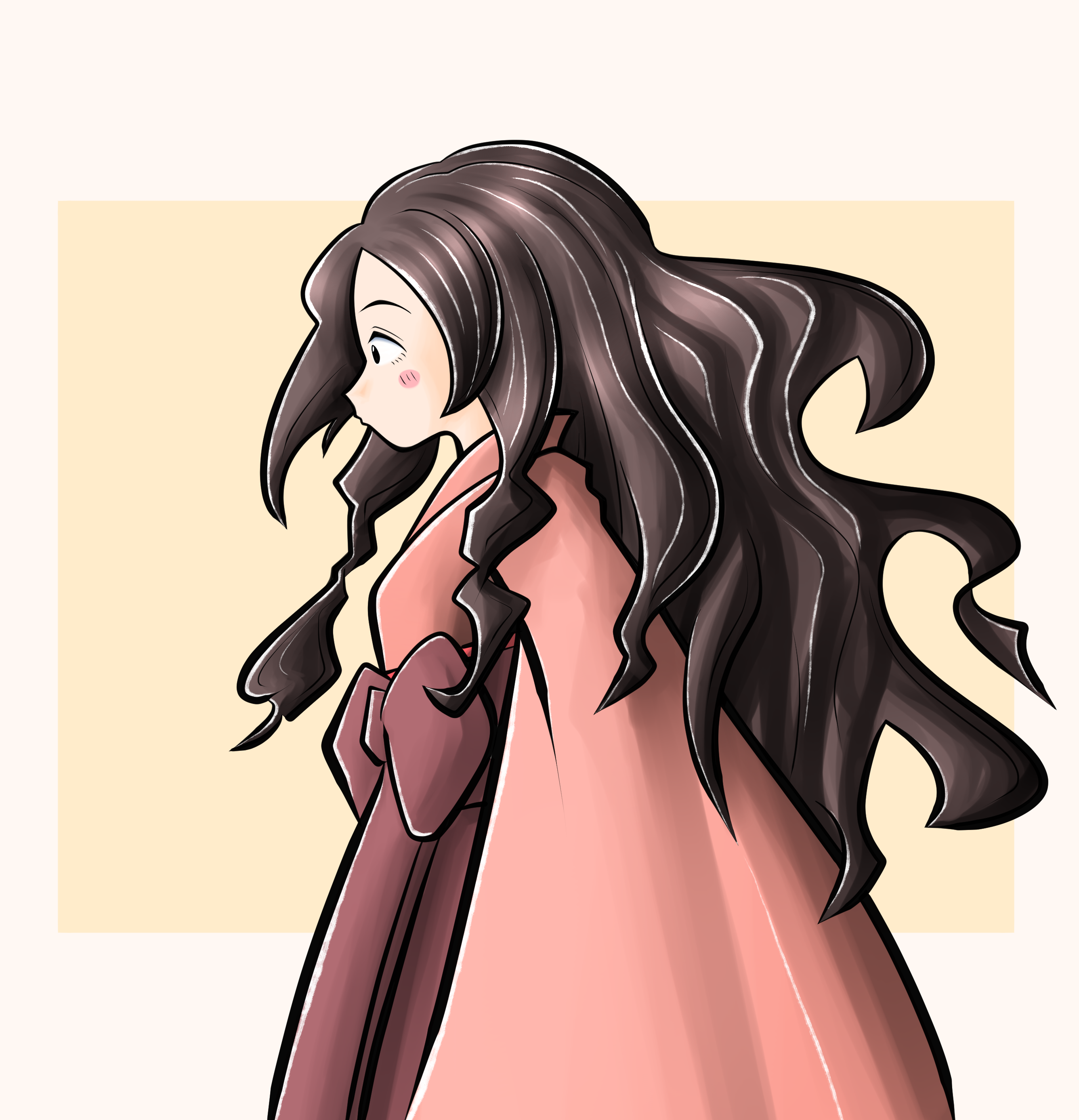 d tsurugi, original, absurdres, commentary request, highres, 1girl, brown hair, from side, japanese clothes, kimono, long hair, long sleeves, profile, solo, upper body