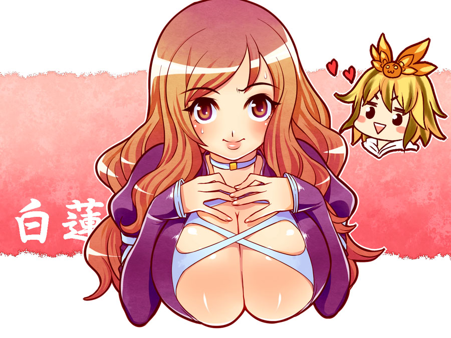 tsuutenkaaku, hijiri byakuren, toramaru shou, touhou, 2girls, blonde hair, blush, breasts, brown hair, chibi, female focus, hair ornament, huge breasts, long hair, multiple girls