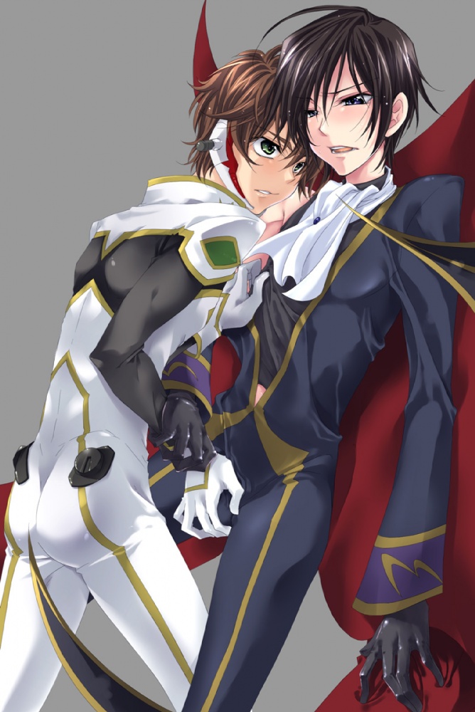 kururugi suzaku, lelouch vi britannia, code geass, 00s, 2boys, blush, gloves, male focus, multiple boys, scarf, yaoi