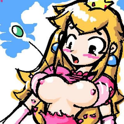 minuspal, princess peach, nintendo, super mario bros. 1, lowres, blonde hair, blush, breasts, nipples