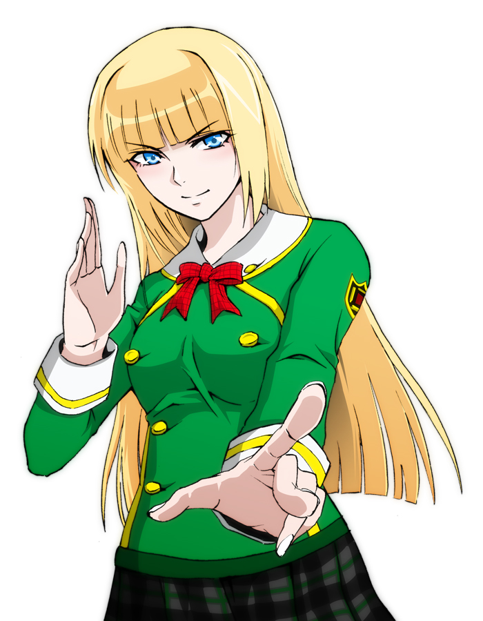 taguchi kenji (omaep), emilie de rochefort, tekken, bad id, bad pixiv id, blonde hair, blue eyes, foreshortening, long hair, skirt, solo