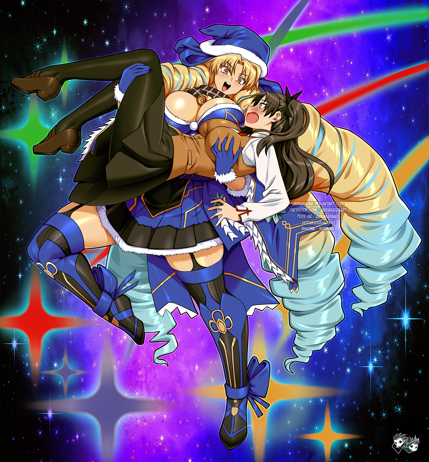 jadenkaiba, astraea (fate), tohsaka rin, fate/grand order, fate/stay night, fate (series), 2girls, breasts, large breasts, long hair, multiple girls