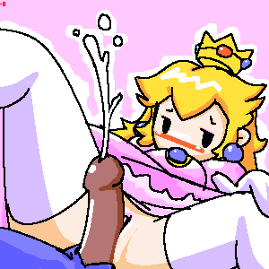 minuspal, princess peach, nintendo, super mario bros. 1, lowres, blonde hair, blush, cum, grinding, penis, pussy, spread legs, thighhighs, uncensored